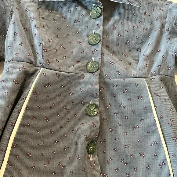 Handmade vintage corduroy floral dusty blue girls pea coat estimate sz 3 - Picture 2 of 7